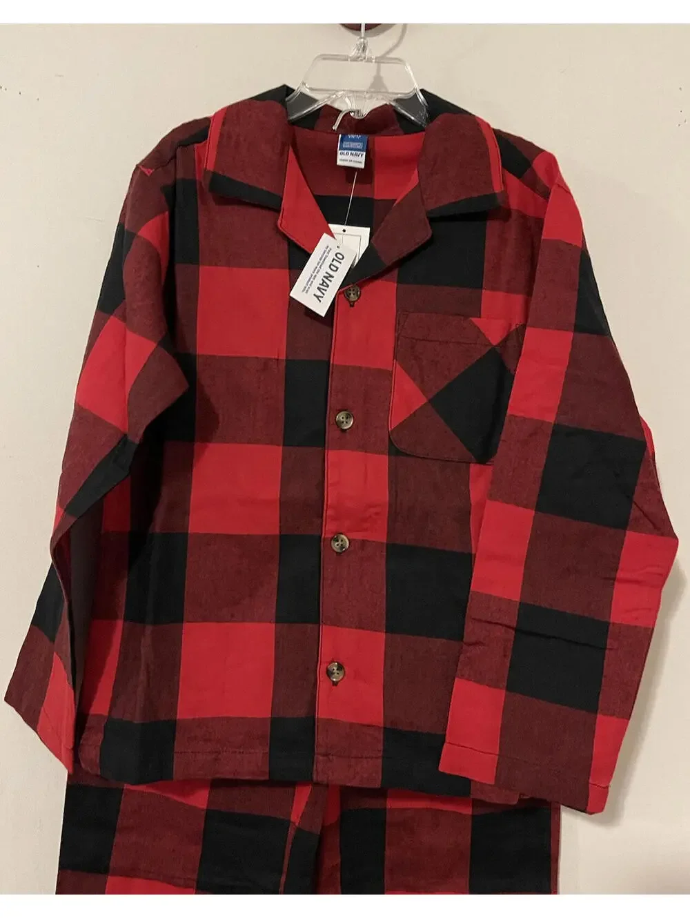 Old Navy Boys Size 5 XS Red Plaid Warm Pajama Shirt & Pull-On Pant Set NWT A9r